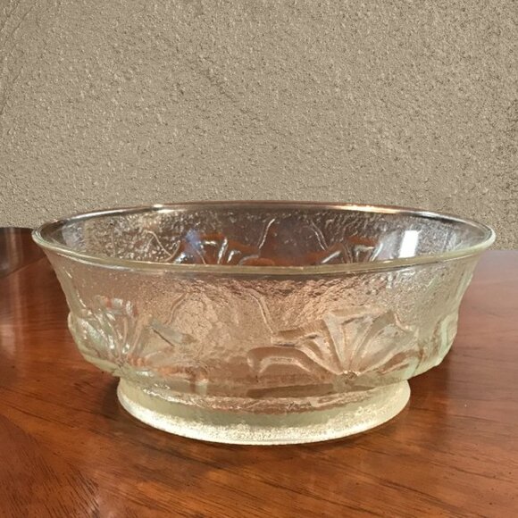 Vintage ANCHOR HOCKING "Rainflower" Clear Glass Bowl 10" - Picture 1 of 7